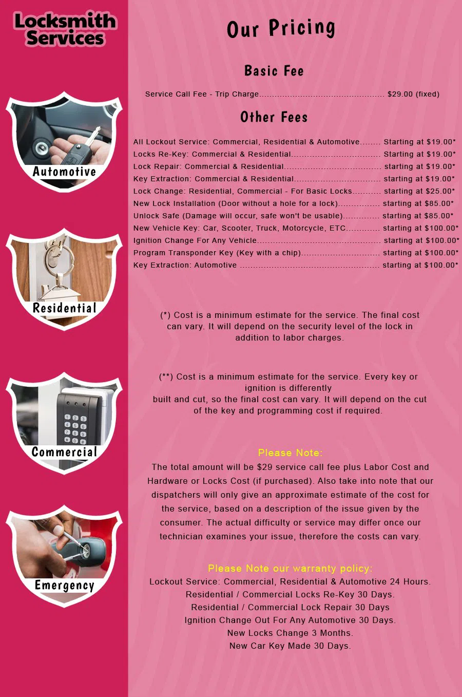 Florham Park NJ Locksmith Store Florham Park, NJ 973-987-6261 - price-list-c-18